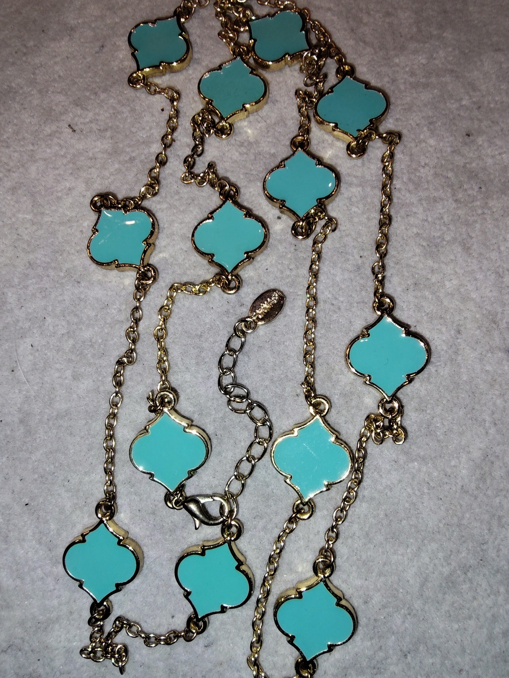 Formash Gold Chain Necklace with Turquoise Enamel Quatrefoil 34"